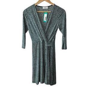Kaileigh Angela Dark Green Dot Three Quarter Sleeve Aline Dress Women's SP NEW